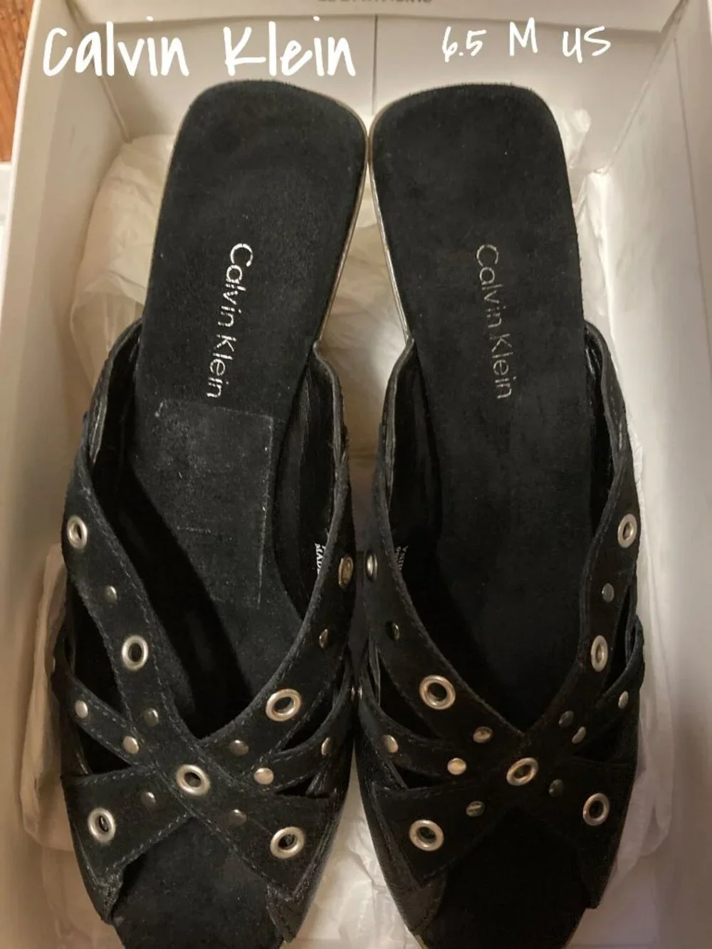 Calvin Klein Black Suede Women's Platform Sandals Size 6.5M New In Box